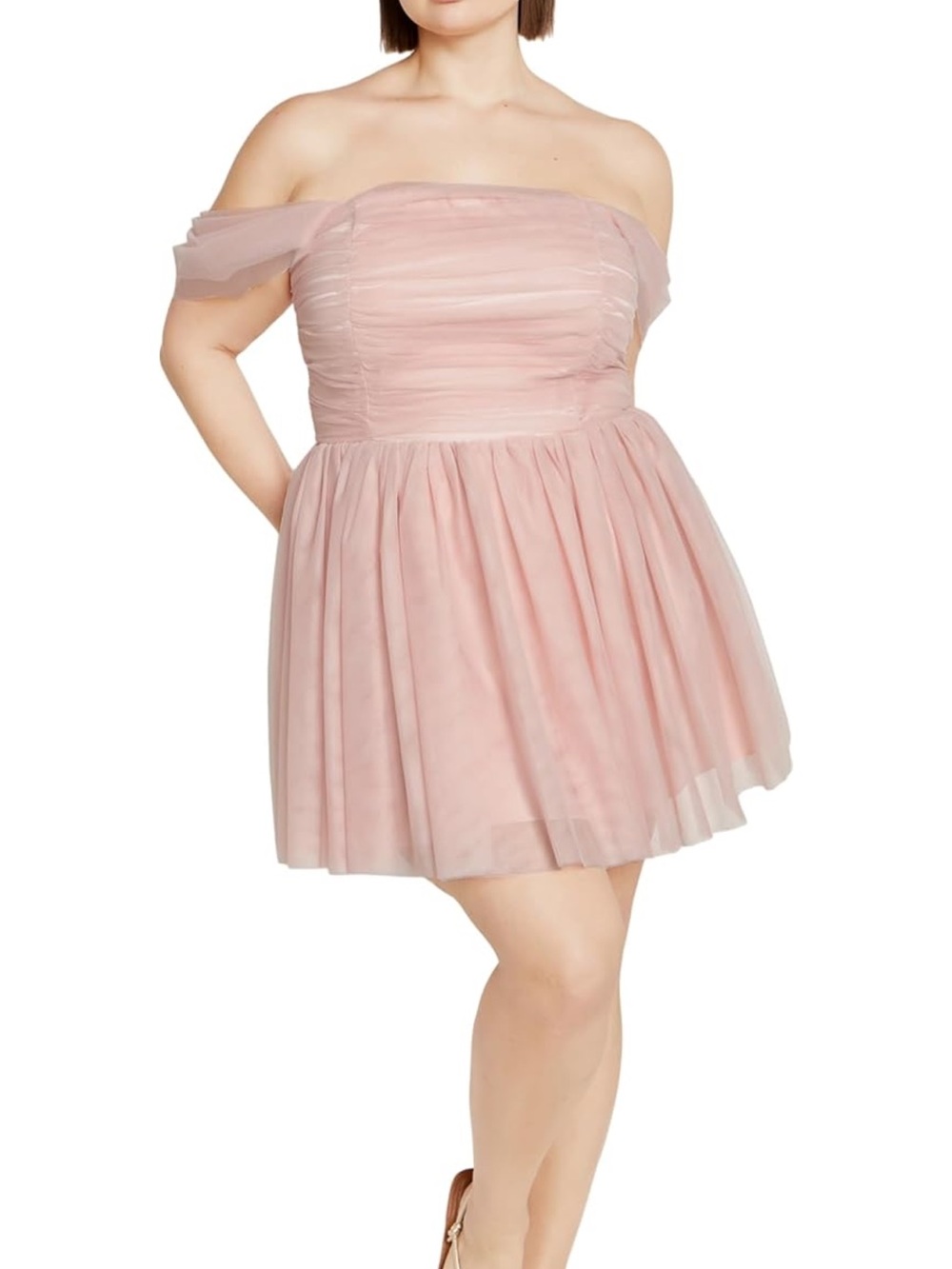 City Chic Blush Off-Shoulder Tulle Mini Dress